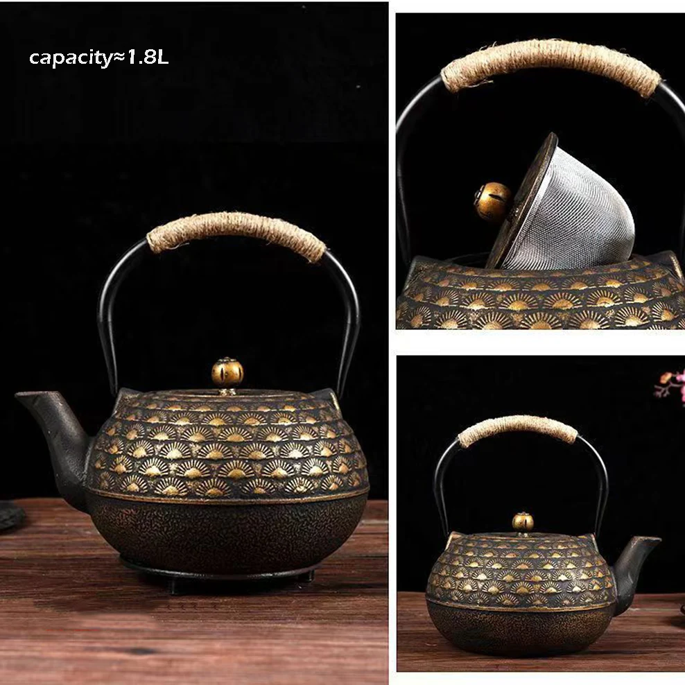 1.8L Cast Iron Teapot Japanese Craft Old Iron Pot Boiling Tea Kettle Black/Bronze Boil Water Pot For Home Tea Set