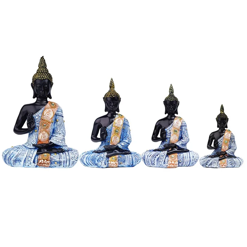Thai Sitting Buddha Statue for Home Decoration, Antique Meditative Buddah Statues, Meditation Mini Buddha Figurine, Black Blue