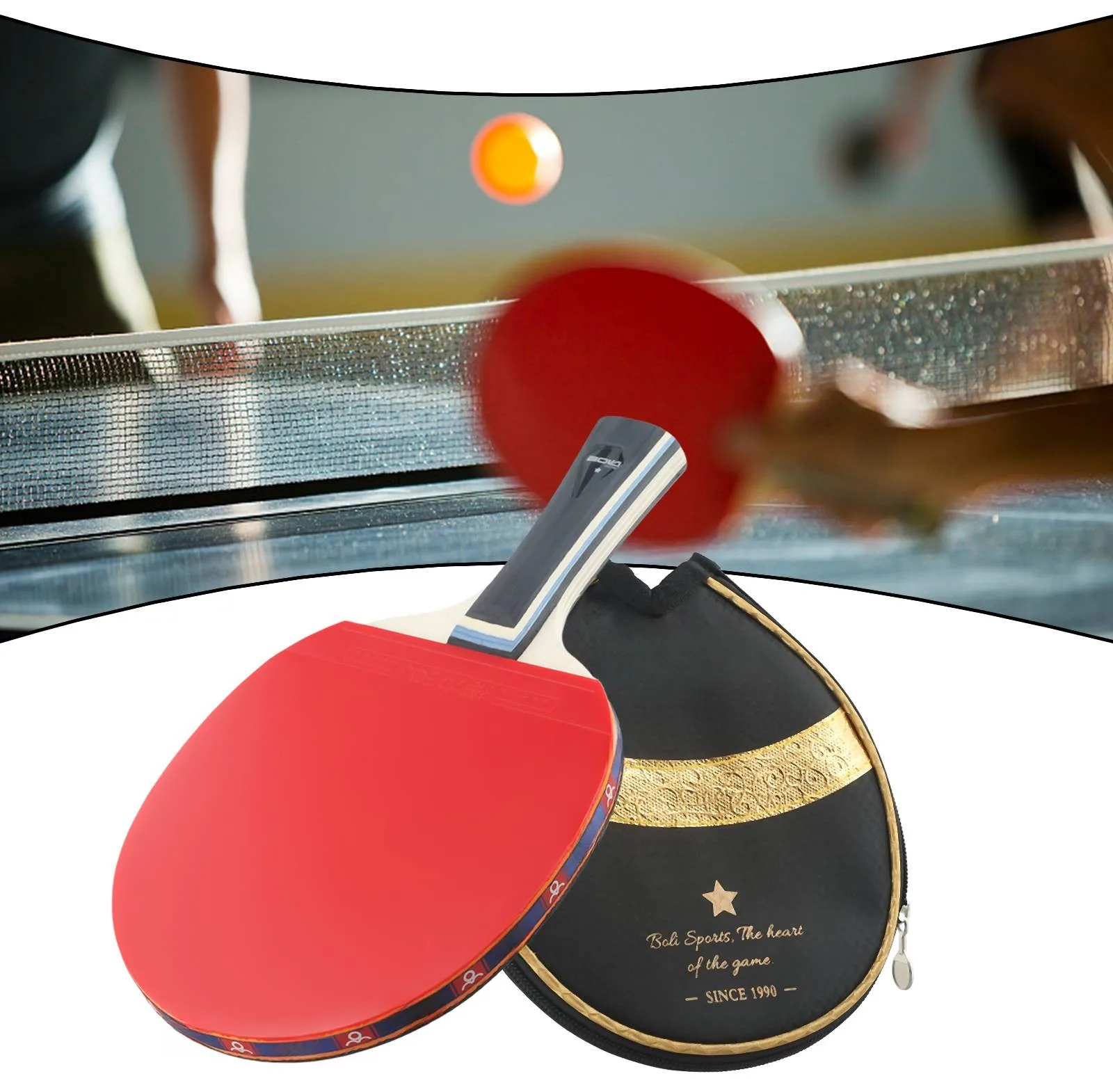 Bat Table Tennis Racket Gifts Replacement Reverse Glue Sports With Bag Wood+Rubber 7 Ply Black+Red Comfortable