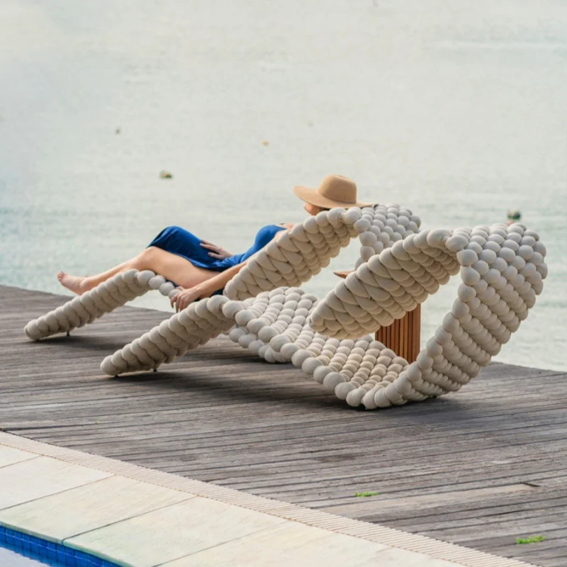 Rattan Lounge Set - #Modern Nordic Outdoor Rattan Chaise Lounge