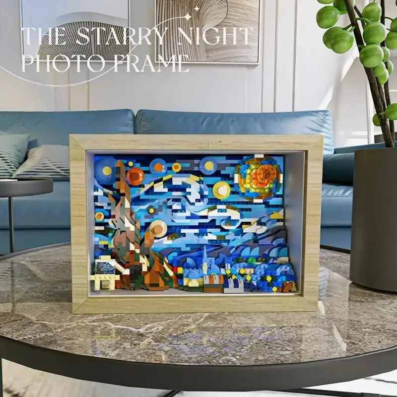 1259PCS Building Blocks La Notte Stellata Vincent Van Gogh Photo Frame Modello Giocattoli Educativi Per I Bambini Da Collezione Regalo Di Natale