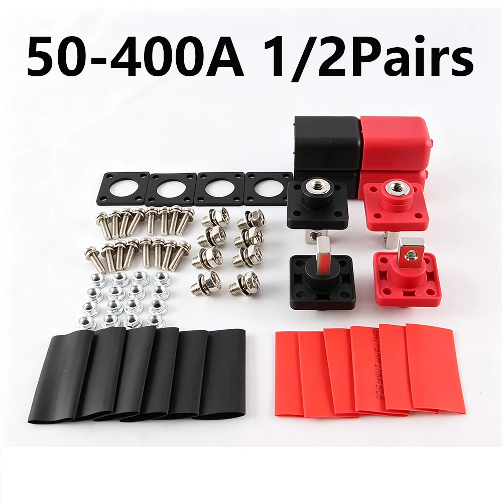 2Pairs 50A 80A 100A 120A 150A 200A Square All Copper High Current Lithium Energy Storage Connector Through Wall Battery Terminal