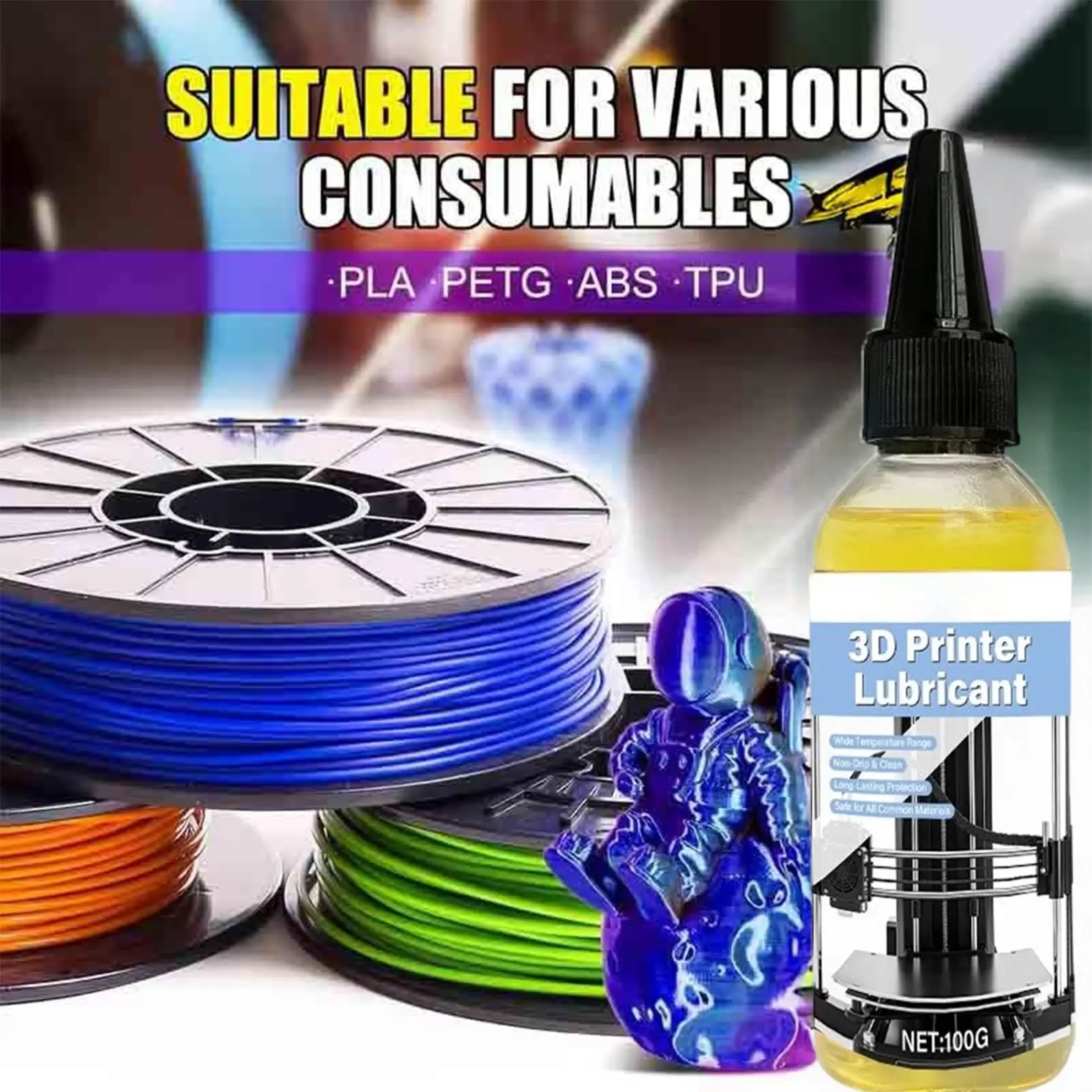 

100 г смазки для 3D-принтеров: высокопроизводительная смазка для направляющих экструдера, винтов оси Z и линейных подшипников, снижает трение и шум