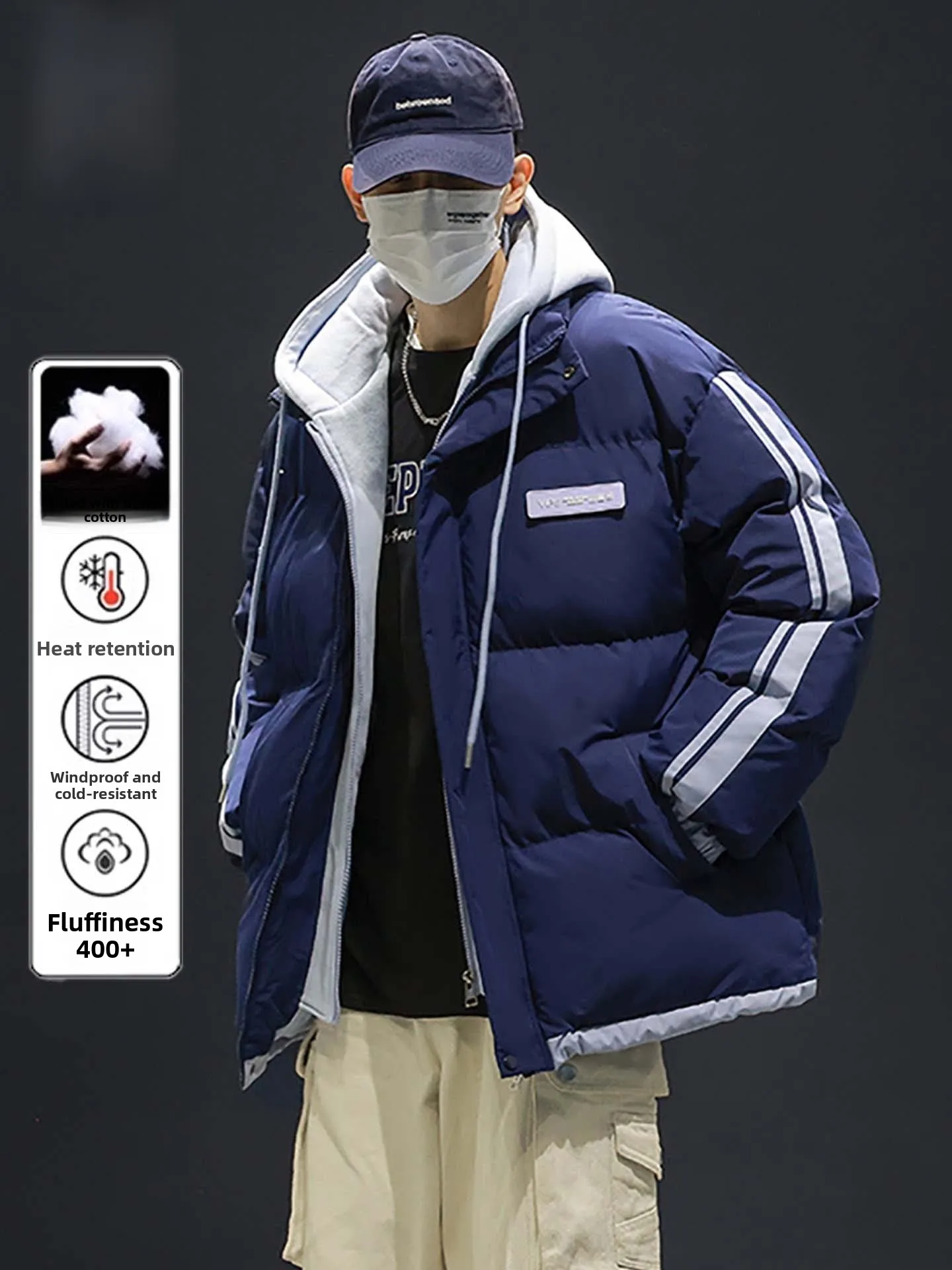 

Nainilu Trendy Brand Thickened Cotton Jacket Men's Loose Versatile Warm Couple Outerwear Winter New Style Casual Long Sleeve ...