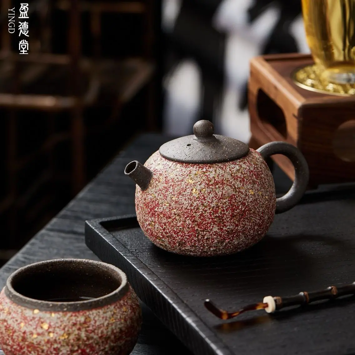 Yingdetang Japanese Style Rock Mineral Teapot Gaoyue Pure Handmade Iron Body Brewing Device Household Kung Fu Tea Set Single Pot