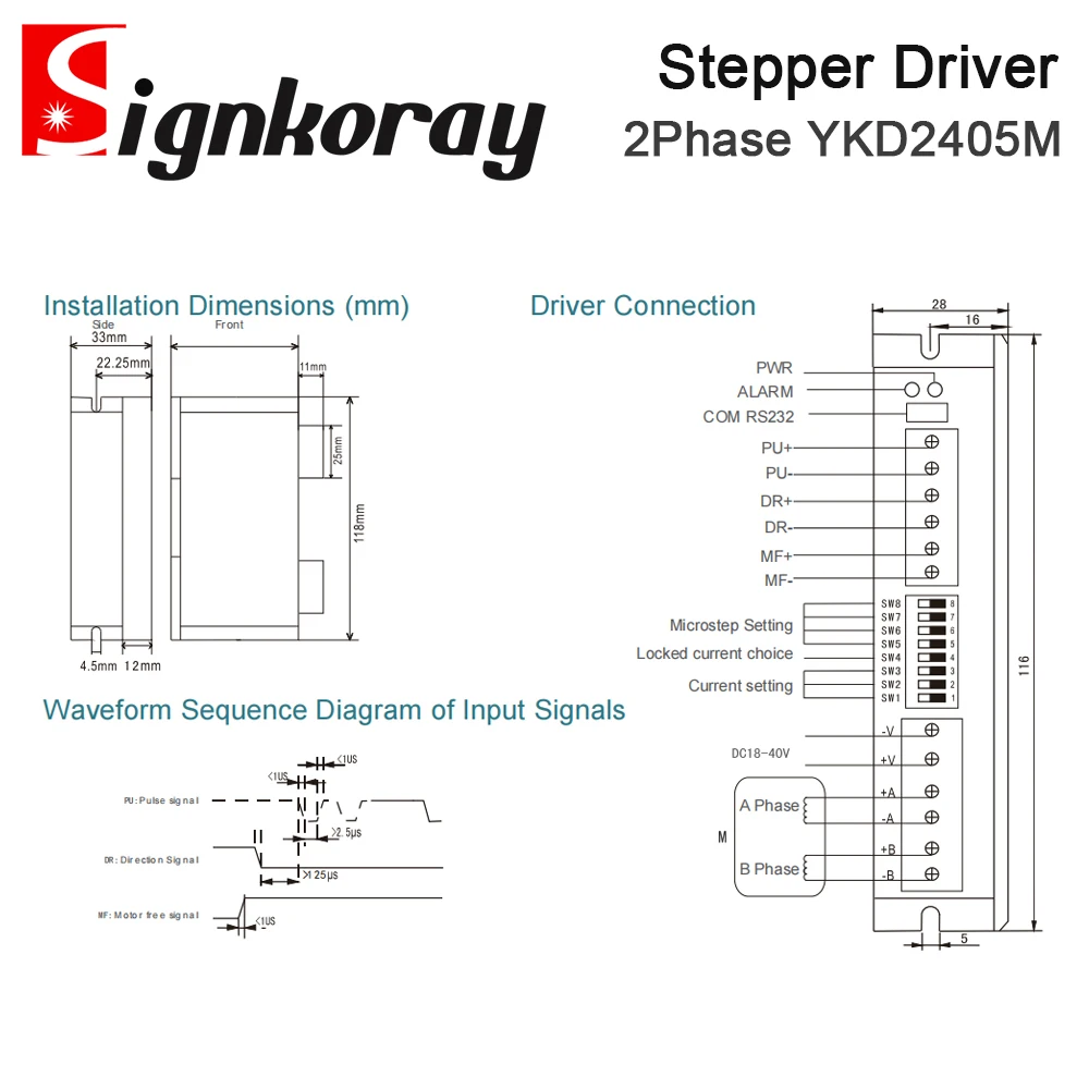 SignkoRay YAKO محرك متدرج سائق YKD2405M 2 المرحلة Inout الجهد 20-50VDC لآلة القطع والنقش بالليزر Co2