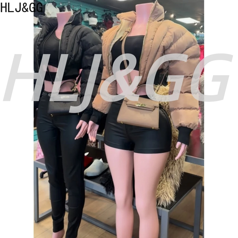 

HLJ&GG Winter Women Puffer Cotton Jacket Outerwear Lady Stand Collar Zipper Long Sleeve Bubble Coat Warm Fashion Streetwear Tops