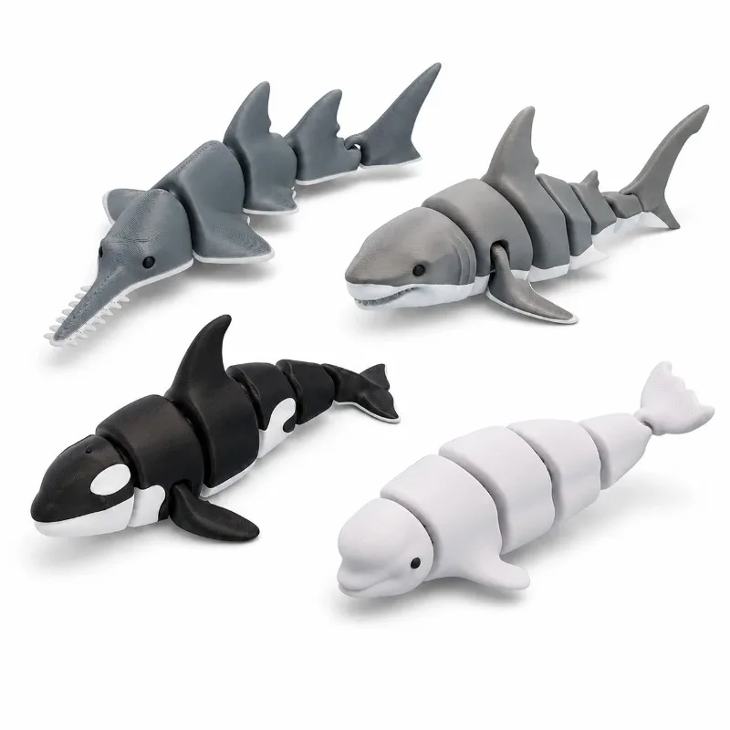 3D Printed Marine Animal Ornament Simulation Shark Killer Whale Sawfish Beluga Model Home Desktop Decoration Creative Gift for F - view 4