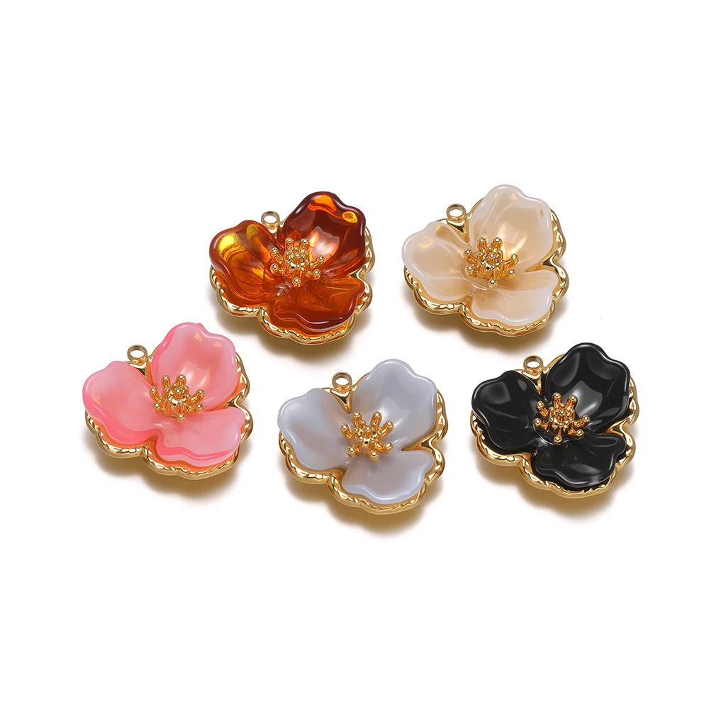 

3pcs Gold Plated Stainless Steel Resin Flower Charms Earrings Pendants for DIY Fashion Jewelry Making Necklace Bracelet Supplies