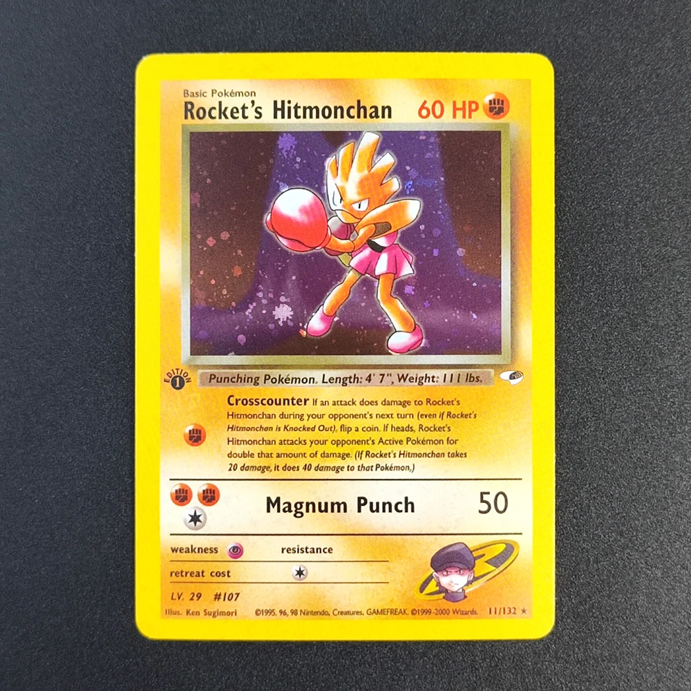 

Коллекционная карта Покемон Proxy EN Gym Challenge 1st Rockets Hirmonchan 11/132, супер редкая, классическая аниме-карта, игрушка