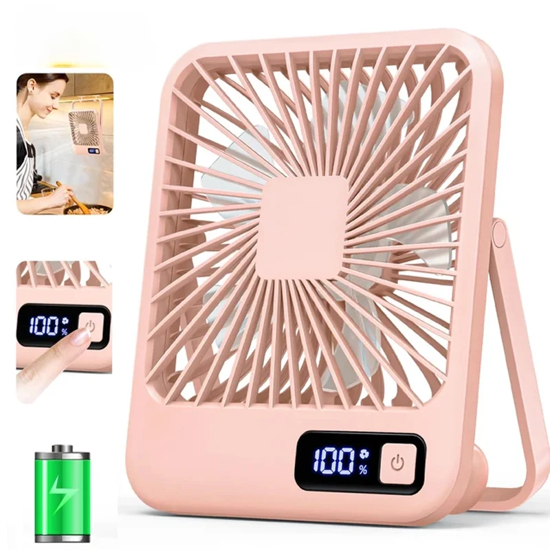 Desk Fan, Portable USB Rechargeable Fan, 180° Tilt Folding Personal Fan With Power Display, 5 Speeds Ultra Quiet Table Fan