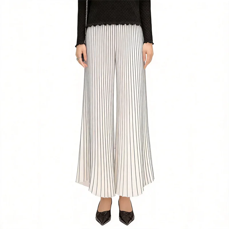 Miyake Pleated Wide-leg Pants 2026 New High-waisted Versatile Loose Drape Vertical Pleated Casual Pants for Women