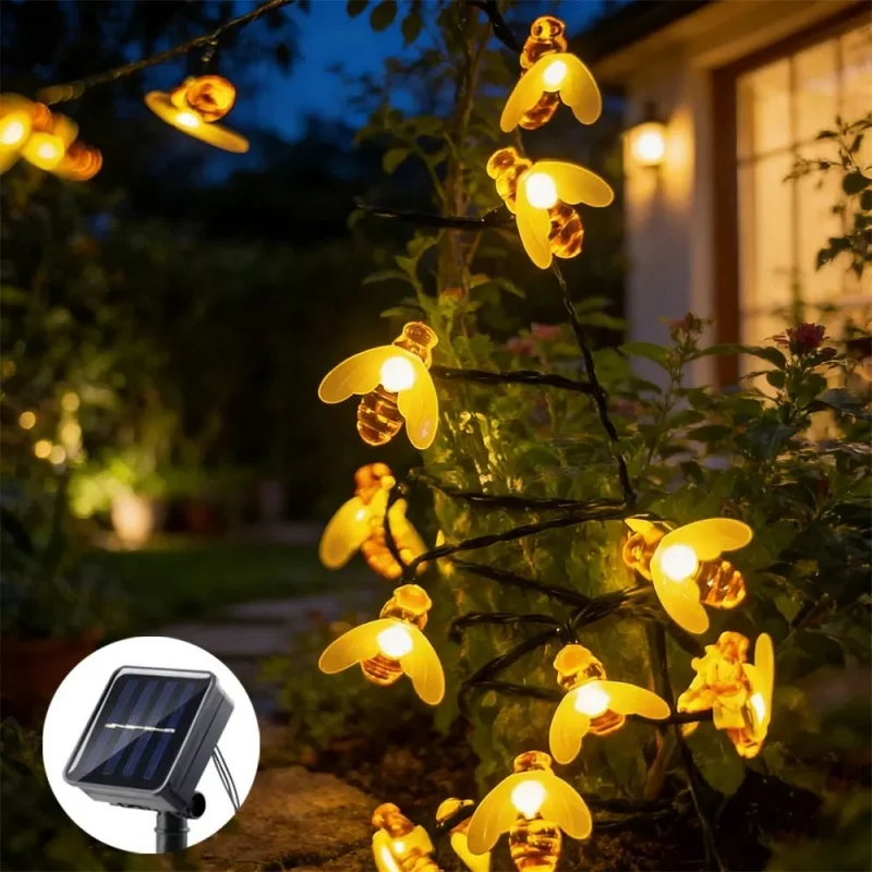 1pc LED Solar Cute Honey Bee String Light Outdoor Garden Decor Holiday Festoon Wedding Party Decoration Garland Fairy Light