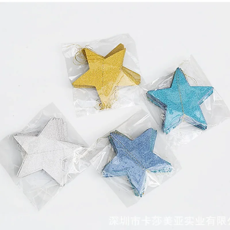 Gold Silver 4M DIY Glitter Paper Garland Hanging Star 10CM String Curtain For Wedding Birthday Christmas Party Supplies