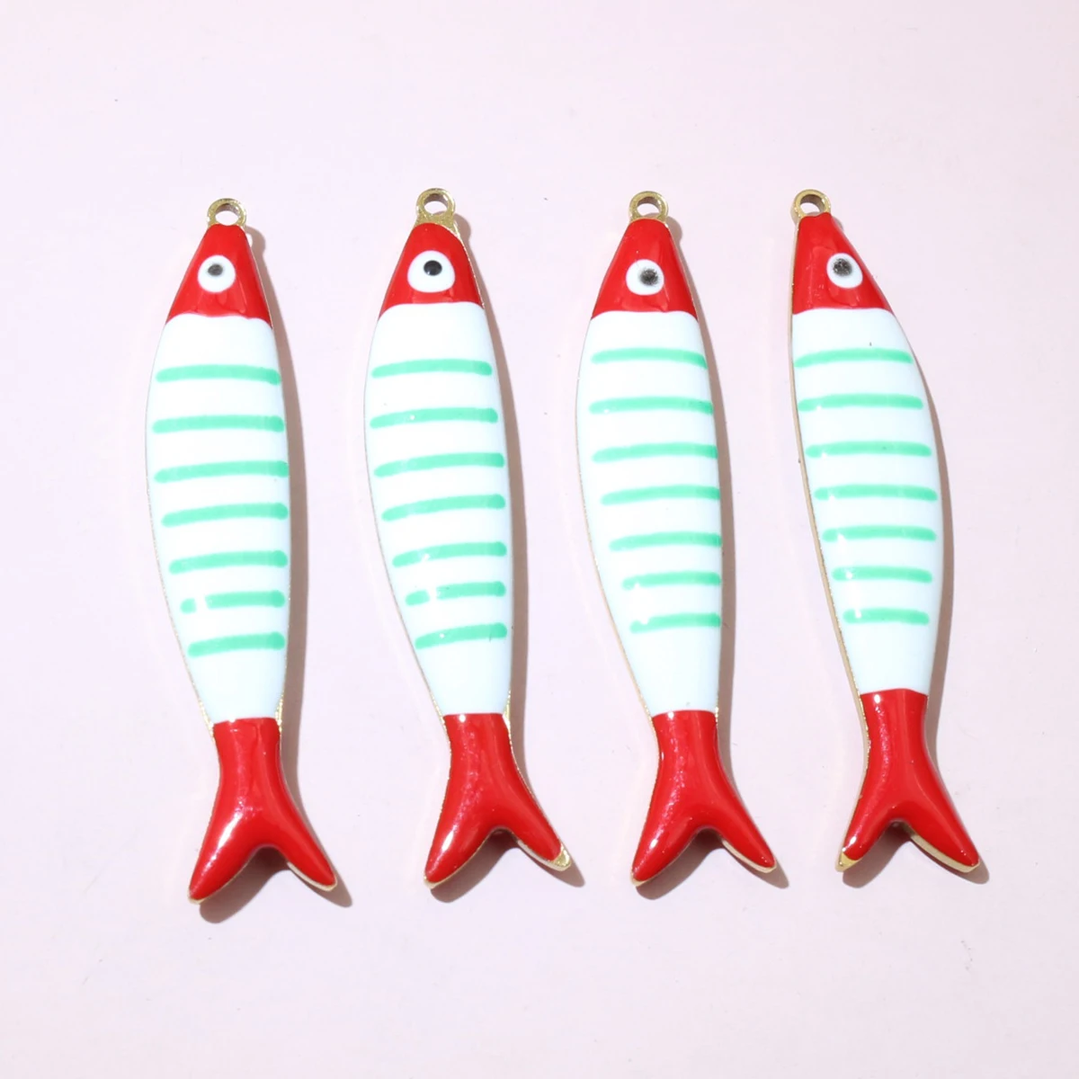 10pcs Enamel Stripe Fish Charms for DIY Jewellery Making