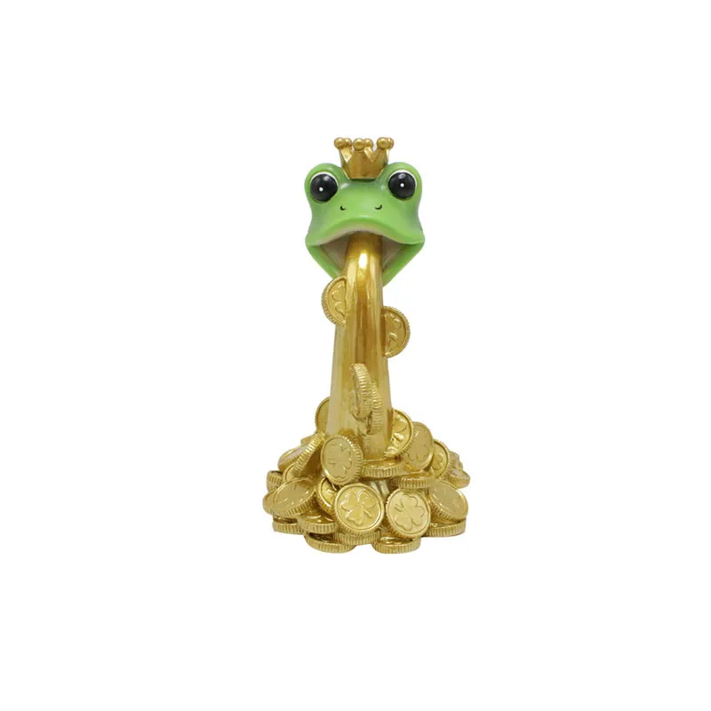 Crown Frog Spitting Gold Coin Figurines Lucky Wealth Ornament Decor Home Office Housewarming Gifts Home Decor