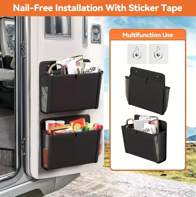 

1PC Wall-Mounted RV Storage Bag with Compartment Organizer with Mesh Pocket & Side Pockets for RV Storage Bag Door Organization