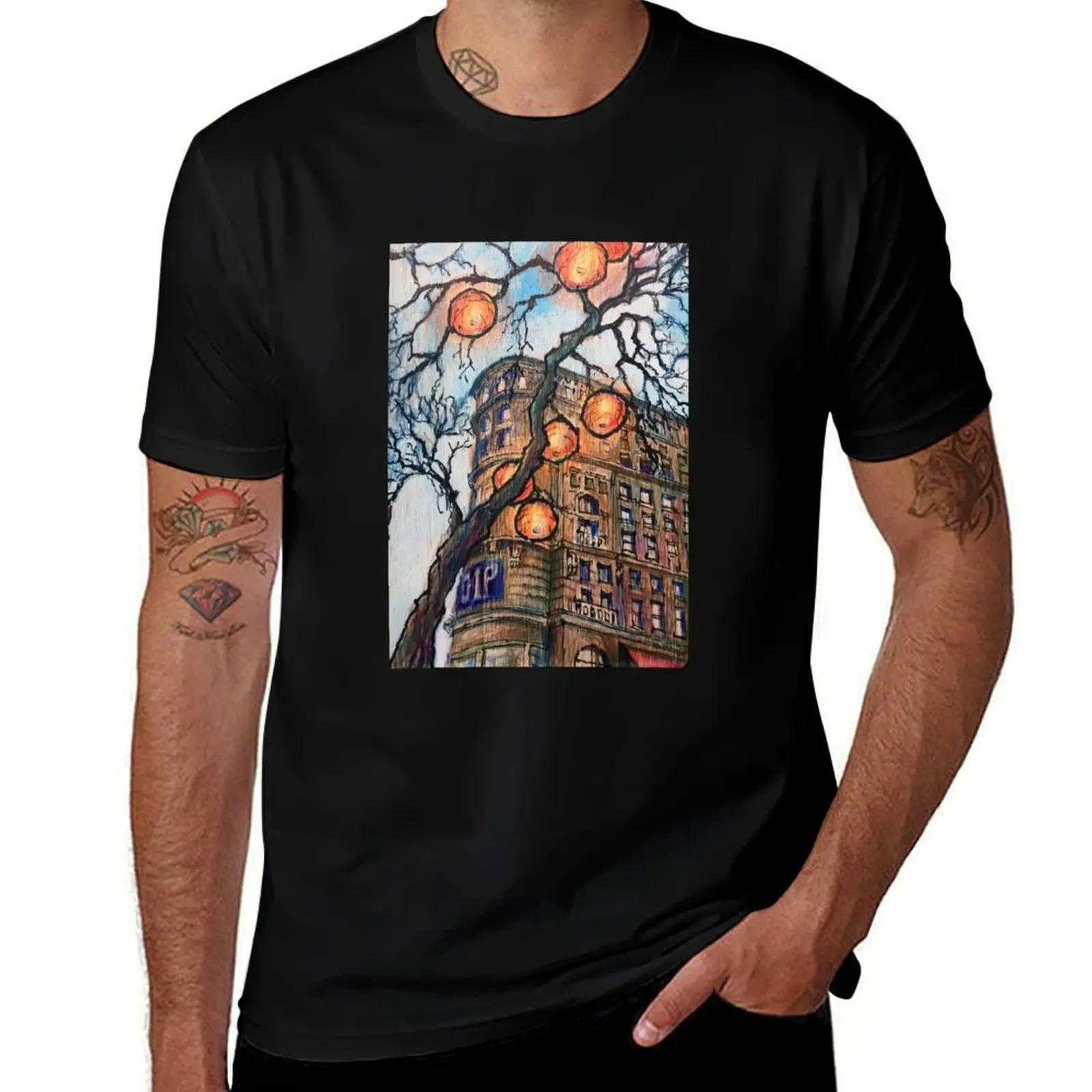 

Lanterns downtown, San Francisco T-Shirt Simple Casual Short Sleeve Tee