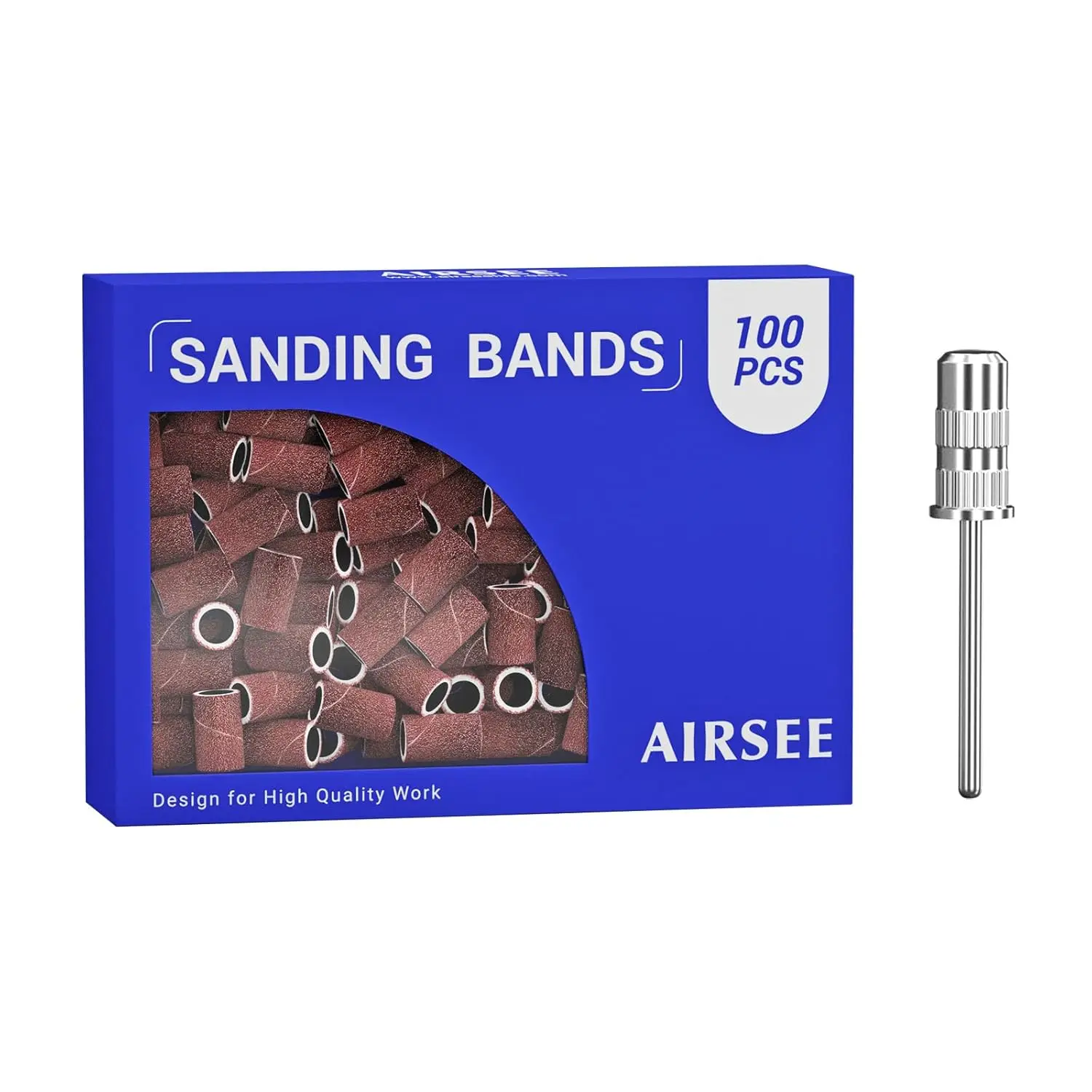 100 Pcs 180 Grit Sanding Bands for Electric Nail Drill, Medium Acrylic File Attachments, Professional Sander with 1 Mandrel Bit, Manicure Pedicure Accessories