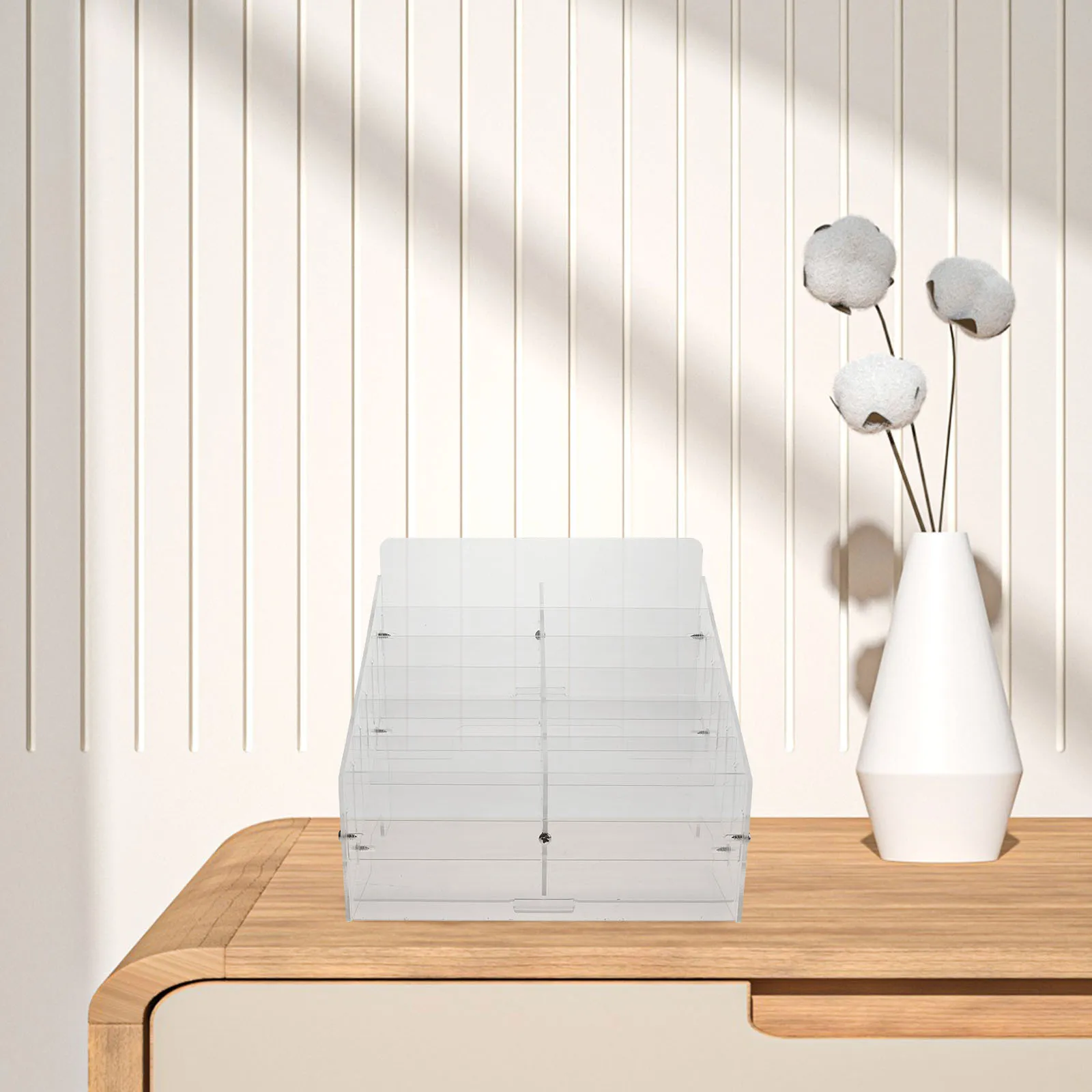 

Clear Acrylic Phone Storage Box Multi-Compartment Organizer For Office Desk Business Cards Meeting Room Use Desktop Cell Phone