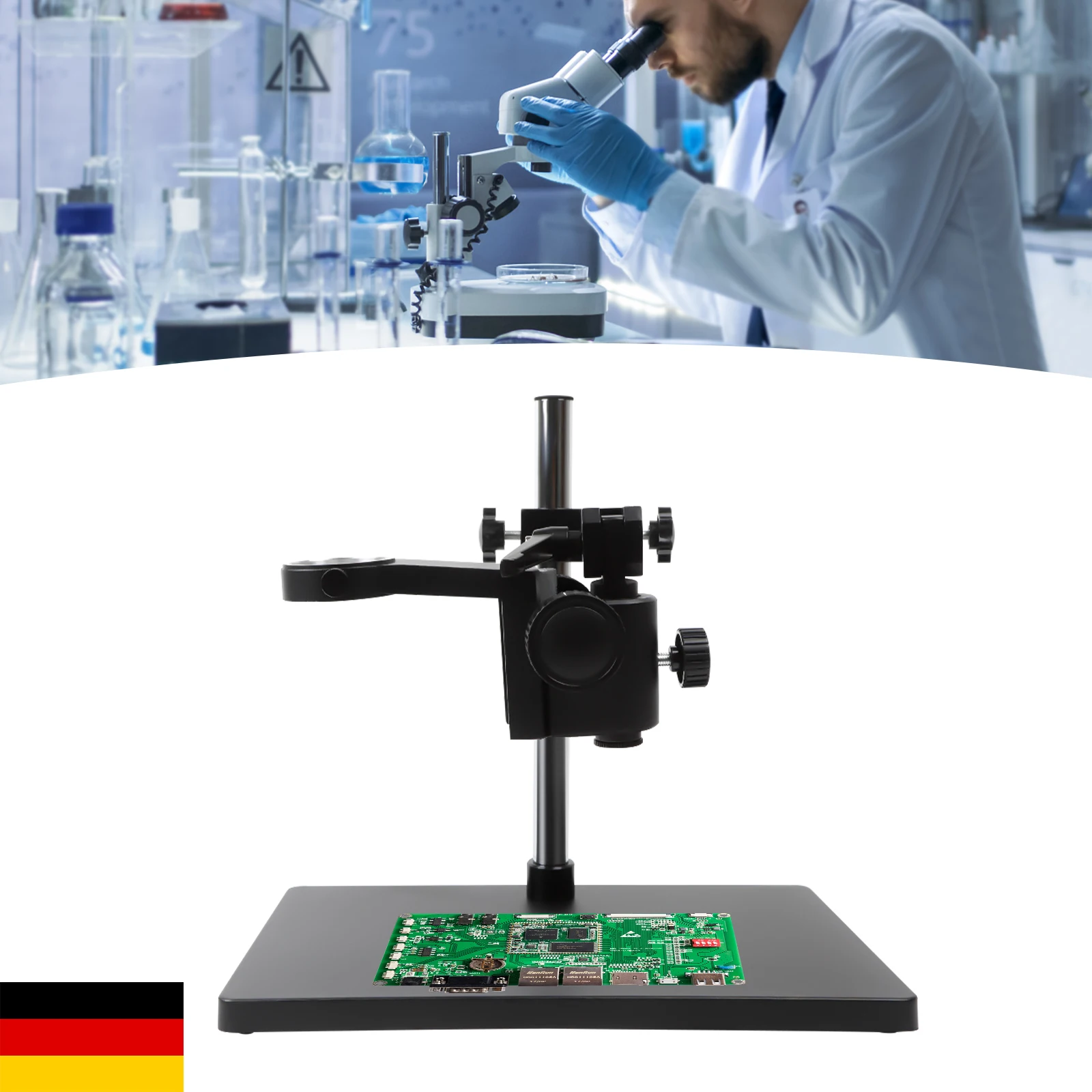 

Max 1.96" Metal Boom Stereo Microscope Camera Table Stand Holder 50mm Ring Universal Adjustable Base Desktop Support Bracket