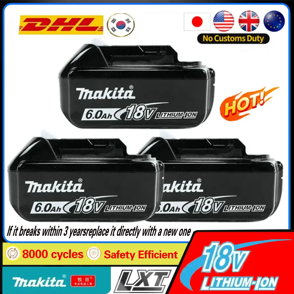 

18V Makita 6Ah for Makita 18V Battery BL1830B BL1850B BL1850 BL1840 BL1860 BL1815 DTW700 DDF487 Replacement Lithium Battery