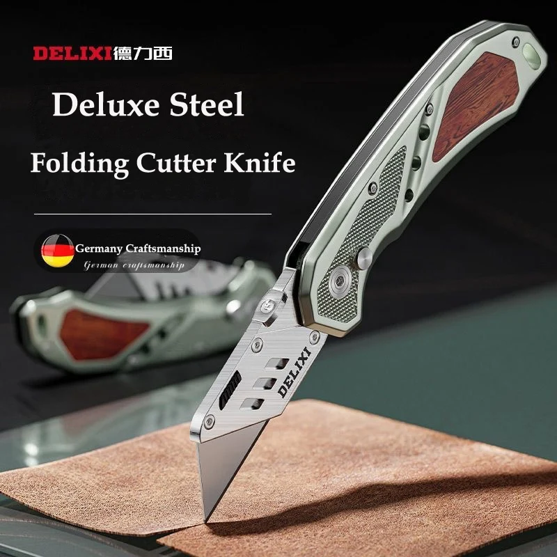 Heavy Duty Folding Utility Knife Thickened Metal Steel Alloy Box Cutter Quick-change Blade Portable Belt Clip Design Gift