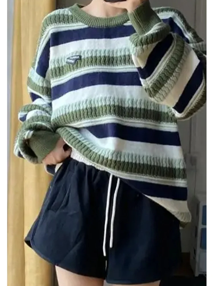 

Couples Sweater Soft Warm Striped Loose Lazy Sle Trendy Brand Autumn Winter Knitted Long Sve High Collar Regular Length