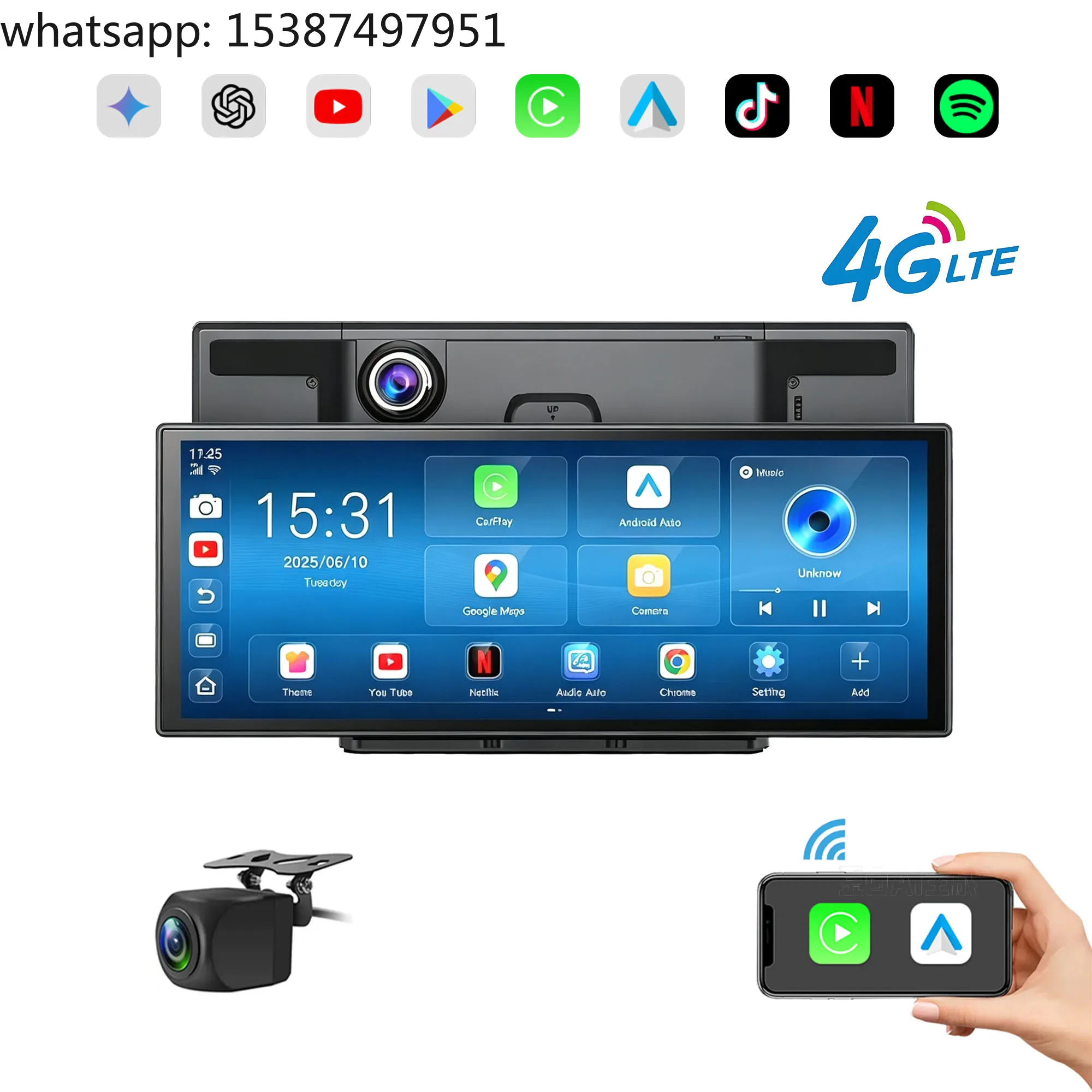 4G Android 15.0 Car Cam Recorder 3-CH 11.4