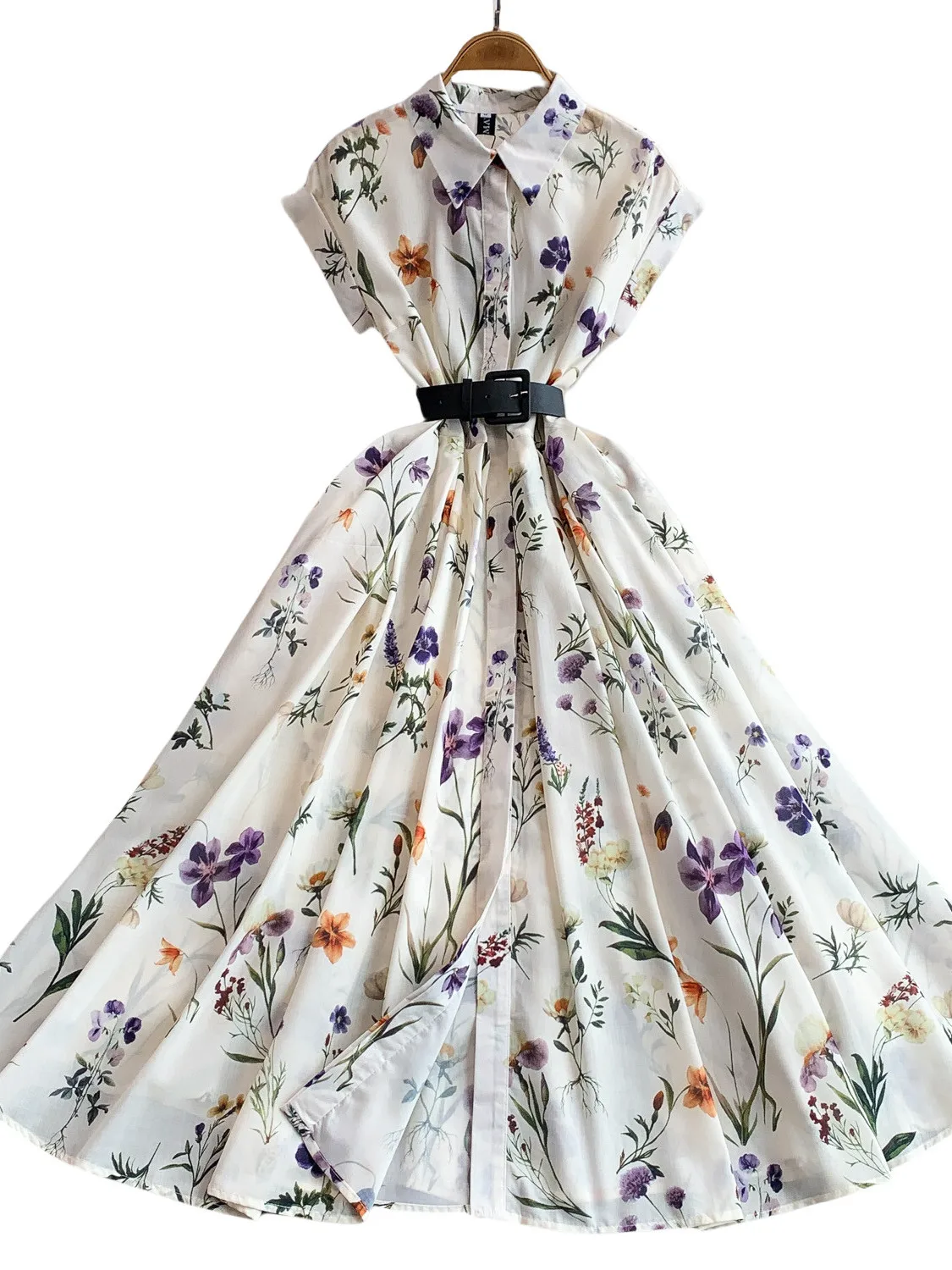 กระโปรงยาวทรงเอไลน์ผ้าชีฟองพิมพ์ลายดอกไม้ รุ่น Vaion Sle สำหรับผู้หญิง ช่วยกระชับเอวและพรางหุ่น พร้อมกระดุมด้านหน้า