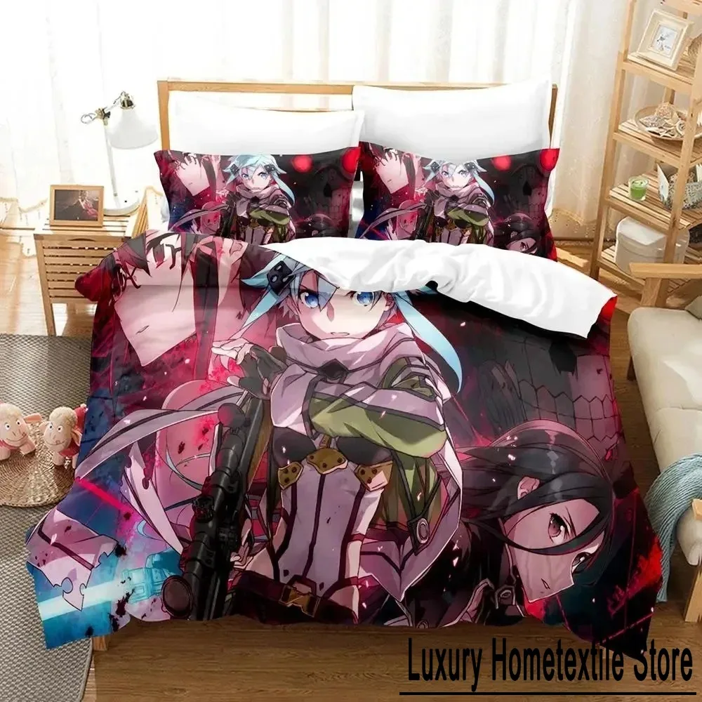 Anime Asada Shino Sword Art Online Bedding Set Duvet Cover Bed Set Quilt Cover Pillowcase Comforter king Queen Size Boys Adult