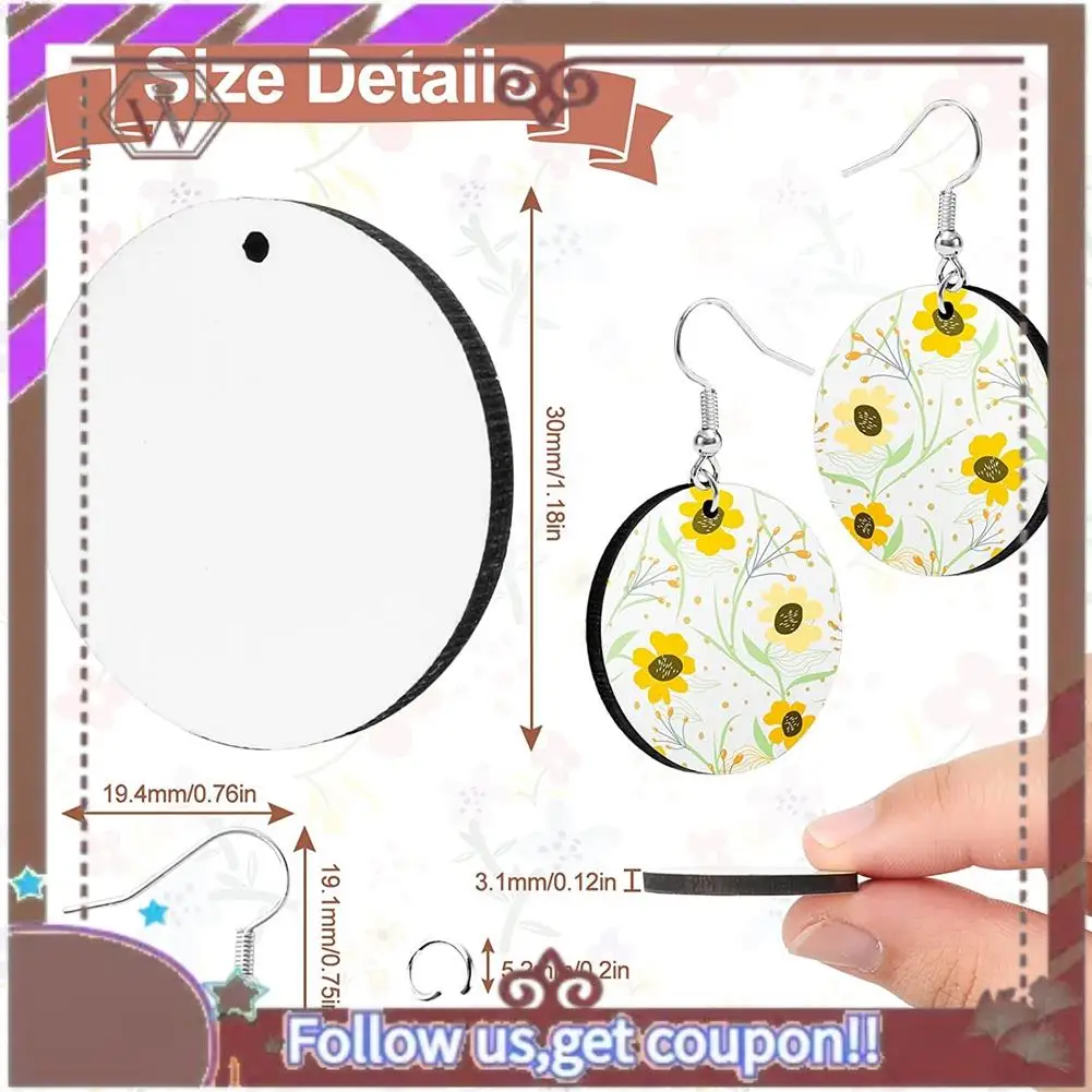 A95D-30Pcs Sublimation Blank Earrings Round MDF Board White Earrings Heat Transfer Earrings Unfinished For Jewelry DIY Making