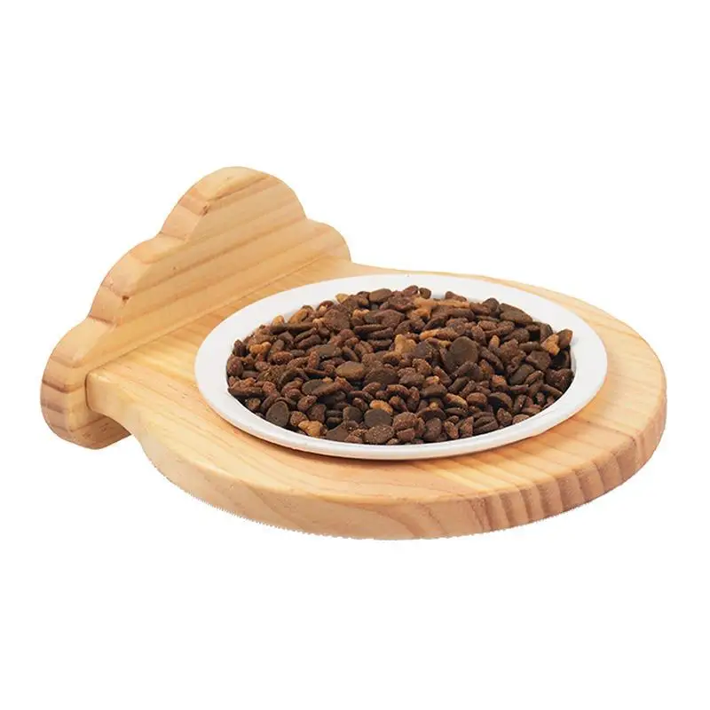 

Cage Wall Hanging Cat Bowl Solid Wood Ceramic Simple Health Food Basin Stable and Free Height Adjustment