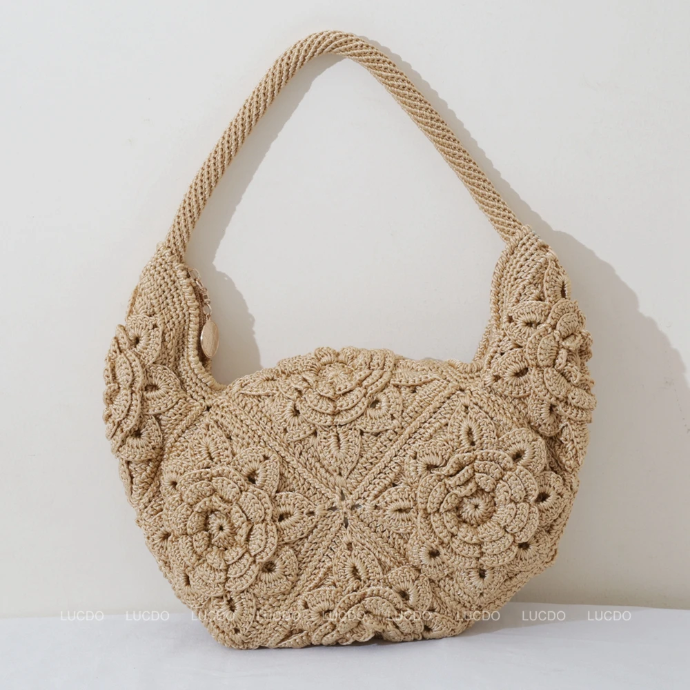 Lana uncinetto carino fatto in casa materiale fai da te borsa intrecciata a mano borsa da donna borsa a tracolla in lana Casual borsa all\'uncinetto