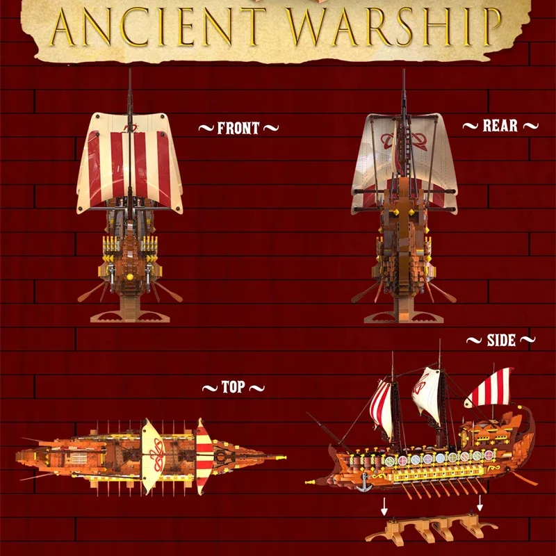 2073PCS 바이킹 Longship 빌딩 블록 거대한 전쟁 해적선 모델 벽돌 데스크탑 장식 어린이 DIY 교육 완구 선물