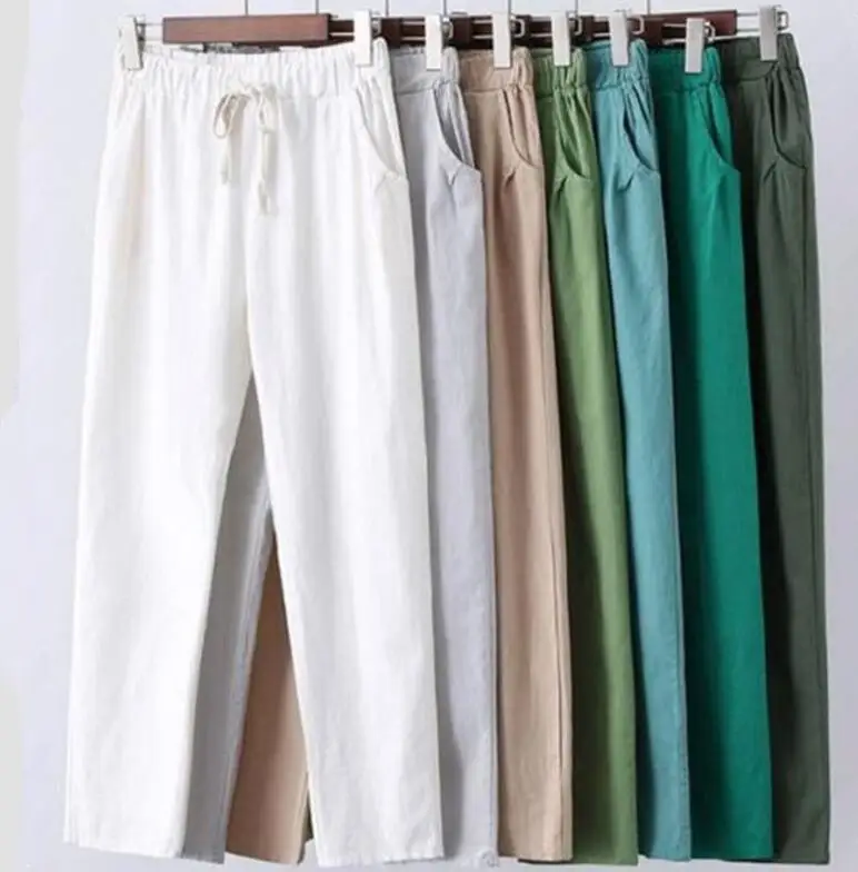 Summer Clothes Women Pants Linen Cotton Casual Pants Candy Color Trousers Female Anklelength Length Pants Harajuku Pantalones