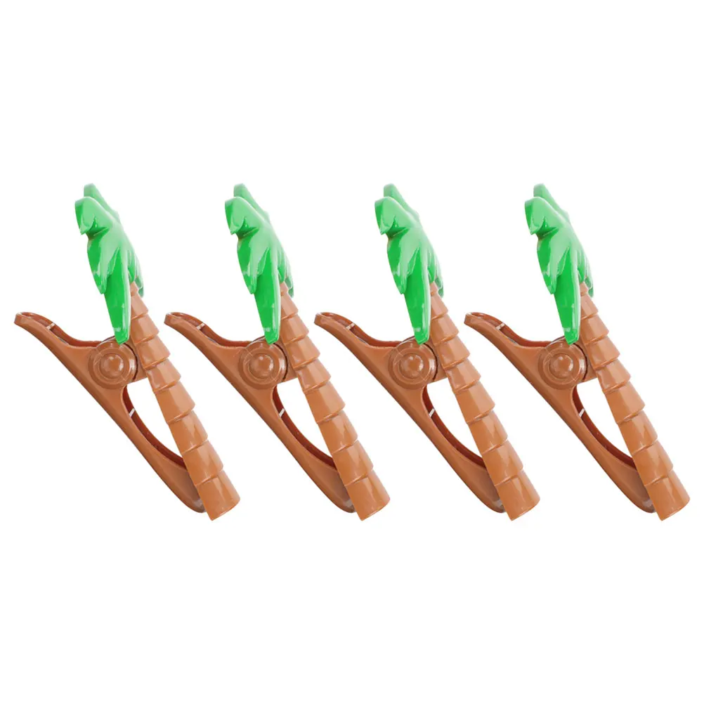 

4pcs Coconut Tree Shaped Beach Towel Clips Chairs Lightweight Plastic Clamps Multipurpose Holder Windproof Coconuts Tree Beach