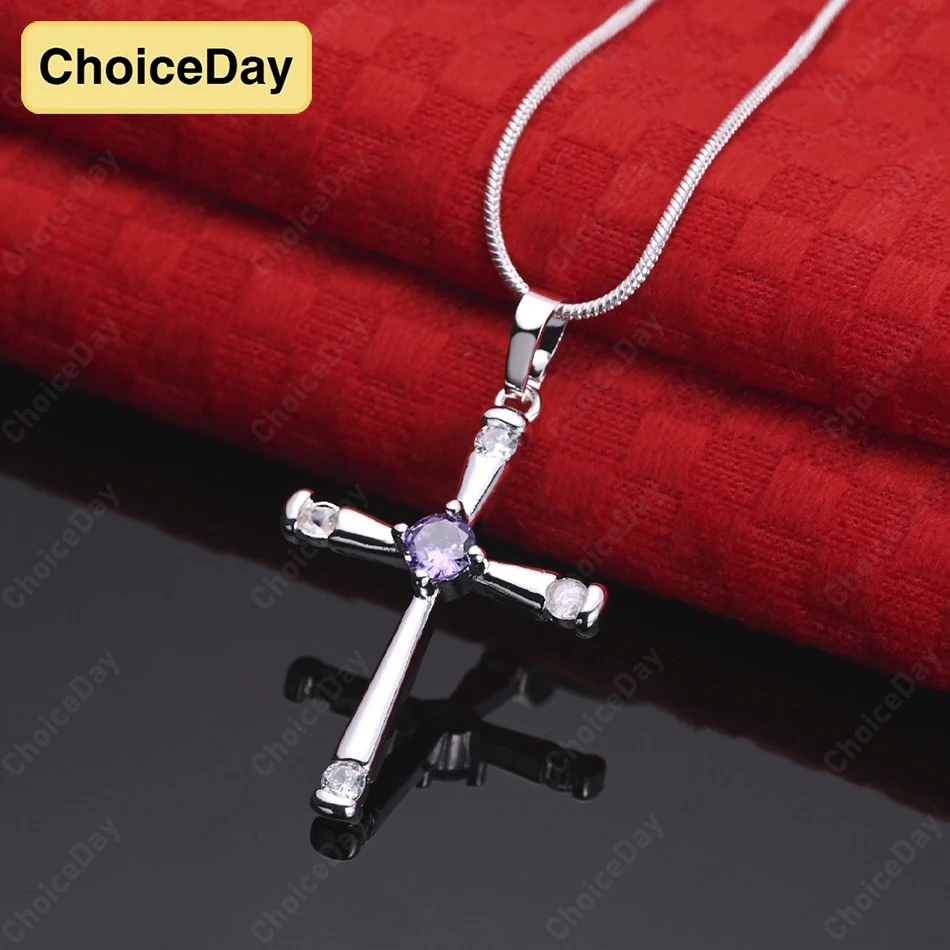 

ChoiceDay Fashion 925 Sterling Silver Exquisite Cross Zircon Pendant Necklace Women Jewelry Accessories Party Gift