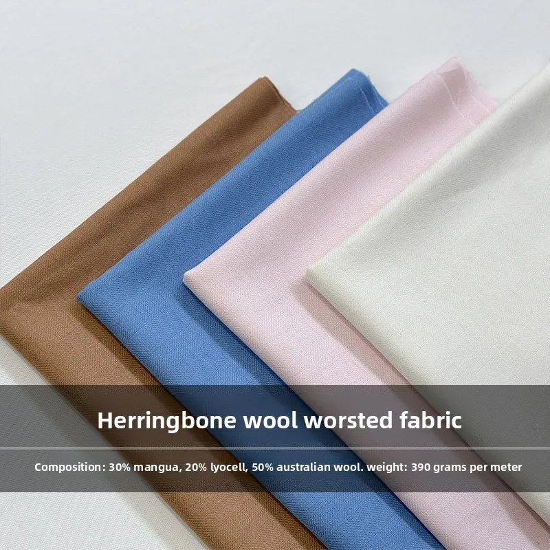 

Autumn Herringbone Cashmere Fabric Per Meter Ramie Lyocell Wool Jacket Suit Clothing Sweat-absorbent Breathable Warm White