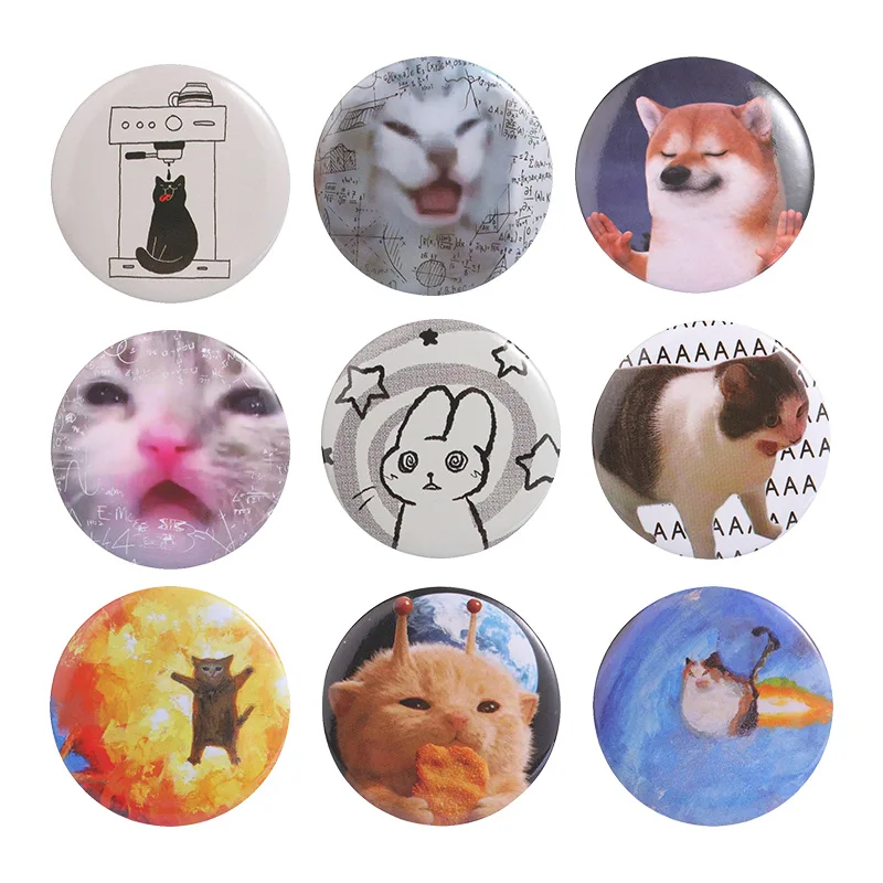 Meme Cat Funny Animal Enamel Badge Set Viral Internet Cat Meme Round Button Lapel Pin For Backpack Jacket Decor Gift