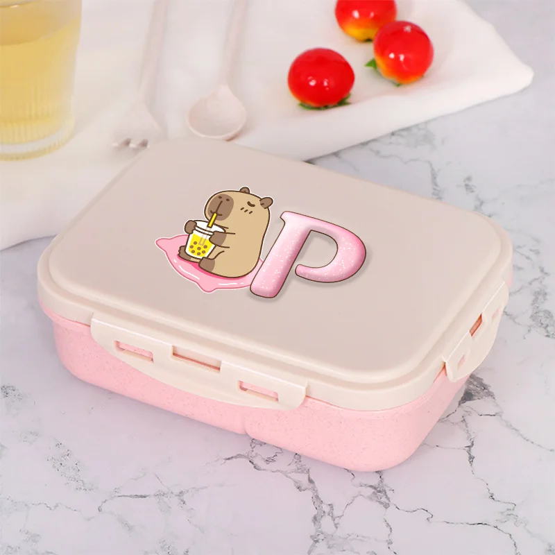 

Милый ланчбокс с капибарой, мультяшный аниме-узор, буквенный принт A-Z, ланч-бокс для студентов, портативные контейнеры для хранения еды, обратно в школу