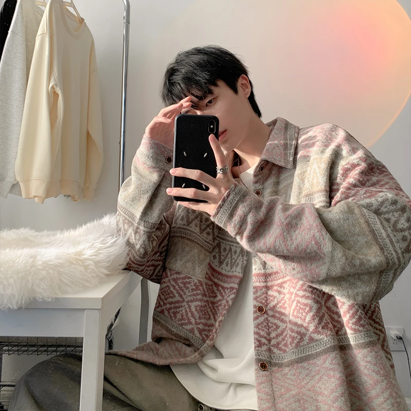 

Ретро-этническая мужская куртка свободного кроя с длинными рукавами и контрастными вставками, весенне-осеннее пальто с отложным воротником, модный топ для пар