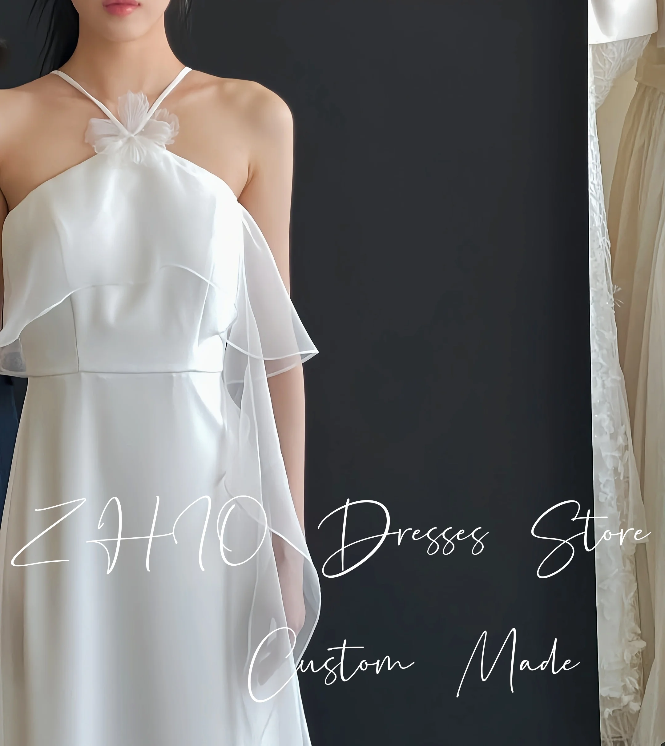 ZHIO فستان زفاف عاجي بسيط رسن بدون أكمام ثنيات على شكل حرف a من الساتان كوريا تبادل لاطلاق النار فستان زفاف مخصص الجنية  ওয়েডিং ders