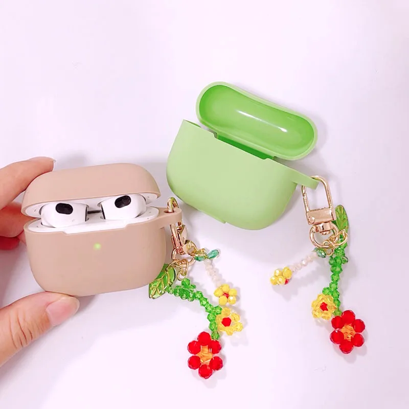 ل أبل AirPods 3 حالة سيليكون بلوتوث حقيبة سماعة الاذن غطاء ل AirPods 1 2 3 برو شحن صندوق لطيف كريستال زهرة المفاتيح