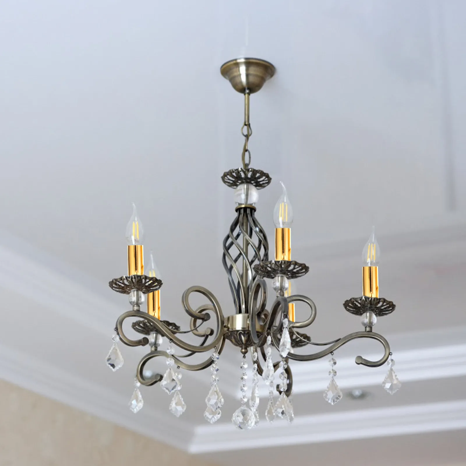 6Pcs European Crystal Chandelier Lamp Base Sleeves Retro Candelabra Socket Covers Iron Tubes Replacement