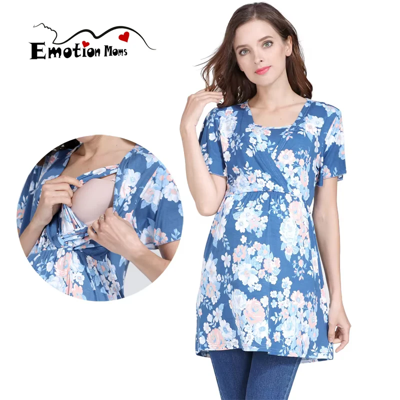 Plus Size Floral Maternity Nursing Top Women Modal Long Breastfeeding T-Shirt Loose Lady Pregnant Shirt Pregnancy Clothes