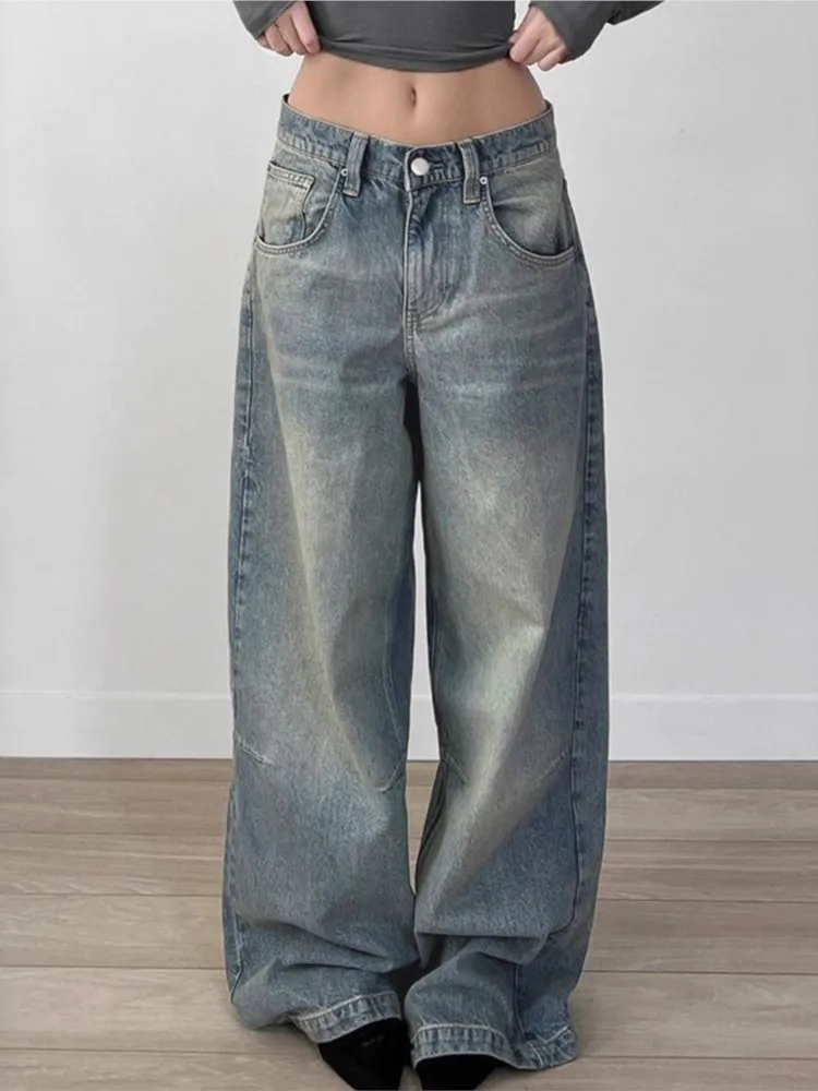 

American Baggy Jeans Retro Women's Clothing Straight Pants Low Waist Loose Street Casual All-match Simple Style Fashion Trendy