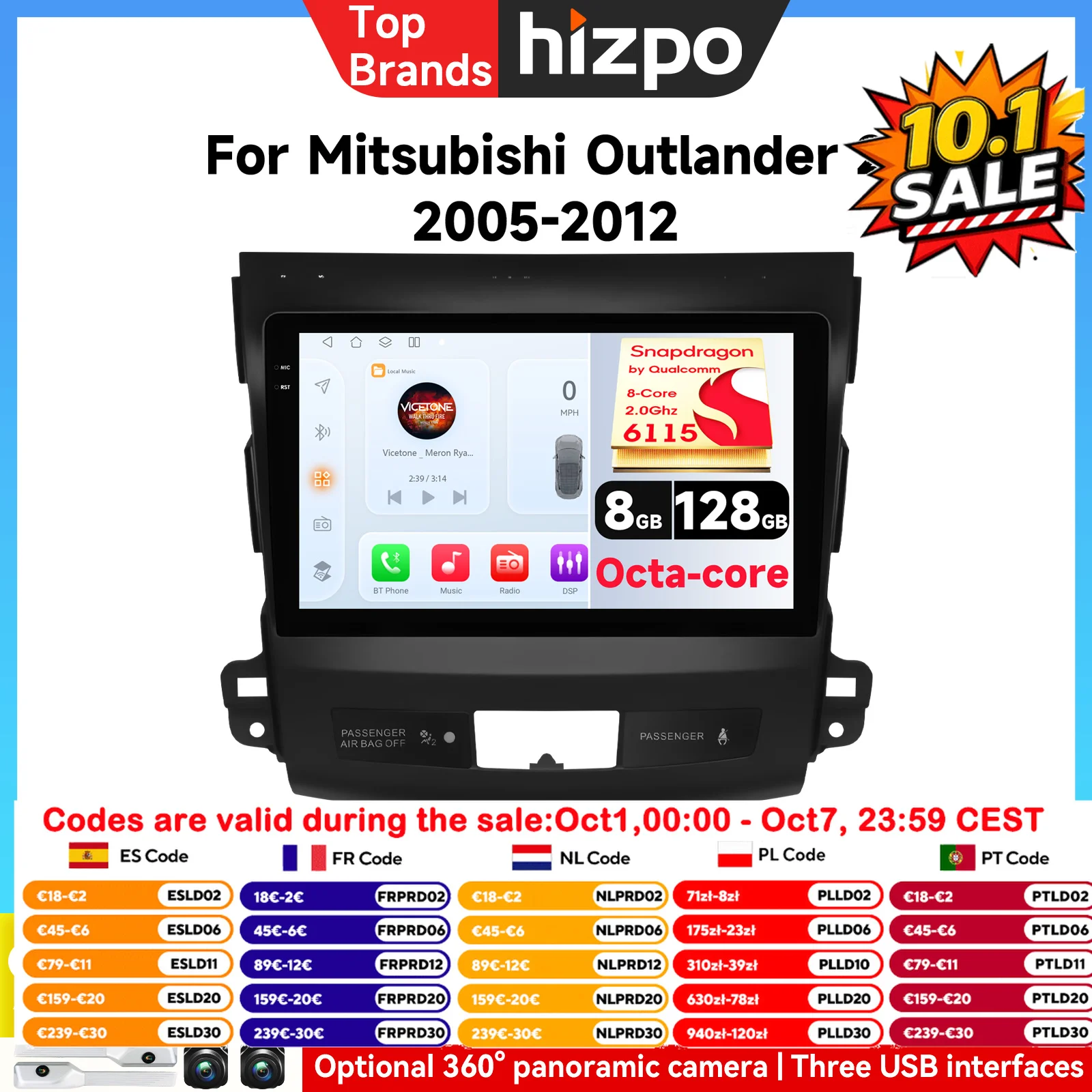 Autoradio Android 8 Core 2 Din con Lettore Multimediale per Mitsubishi Outlander 2006-2011, Peugeot 4007, Citroen C-Crosser, Carplay, 4G, GPS