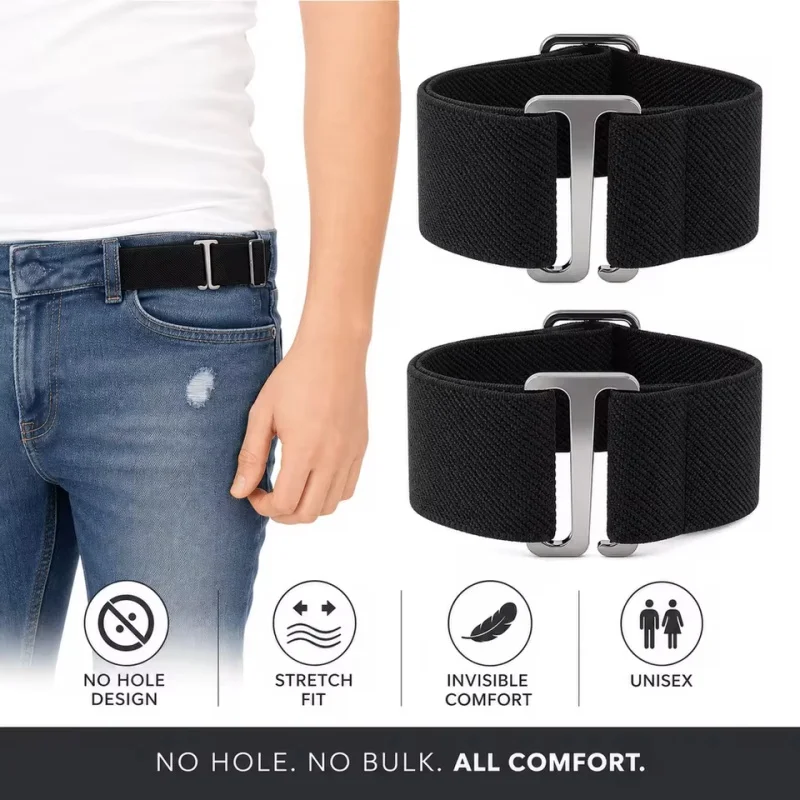 Metal Invisible Elastic Waist Belt Adjustable Elastic Hook Buckle Elastic Belt Waist Buckle Comfortable Stretch No Trace Belt