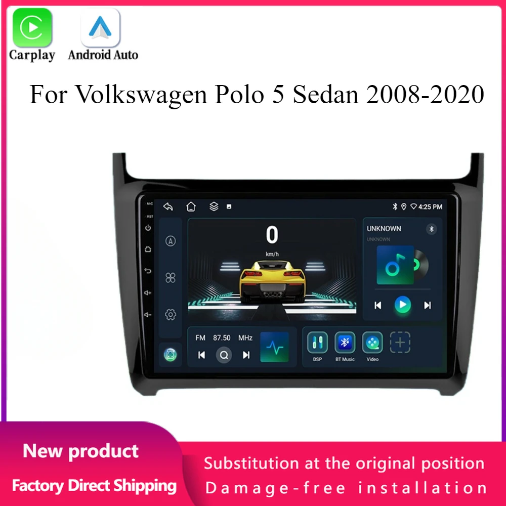 Android 14 Auto GPS WiFi For Volkswagen Polo 5 Sedan 2008-2020 Car Radio Multimedia Bluetooth CarPlay Navigation Screen Stereo